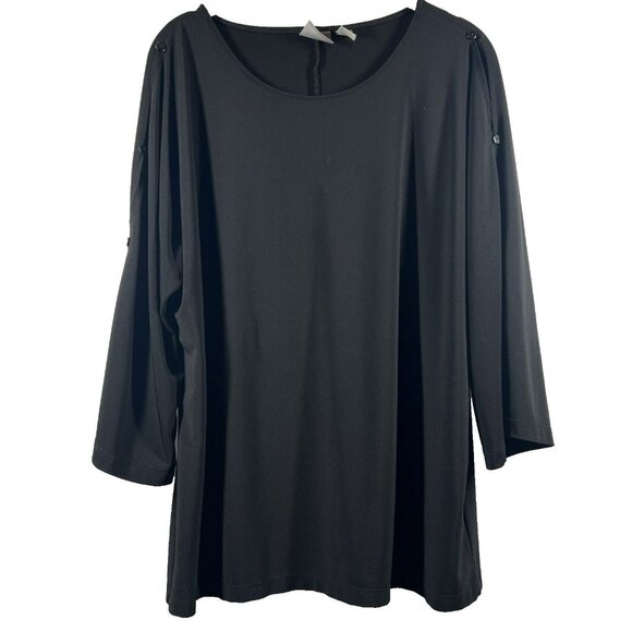 Chicos Women's Top Size 2 Large Solid Black Bell 3/4 Split Sleeves Stretch - Picture 1 of 9